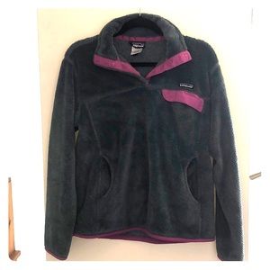 Patagonia magenta and blue fleece.